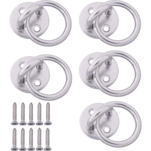 5Pcs 304 Stainless Steel M8 Round Sail Shade Pad Eye Plate U-shaped Hook Ring Welded with Screws