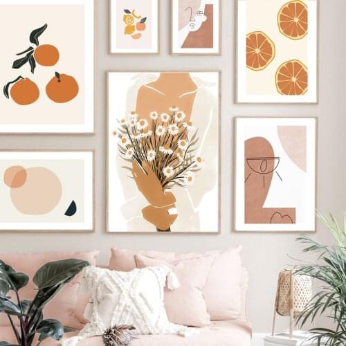 Abstract Orange Mango Flower Figure Circle Wall Art Canvas Painting Nordic Posters And Print Wall Pictures For Living Room Decor
