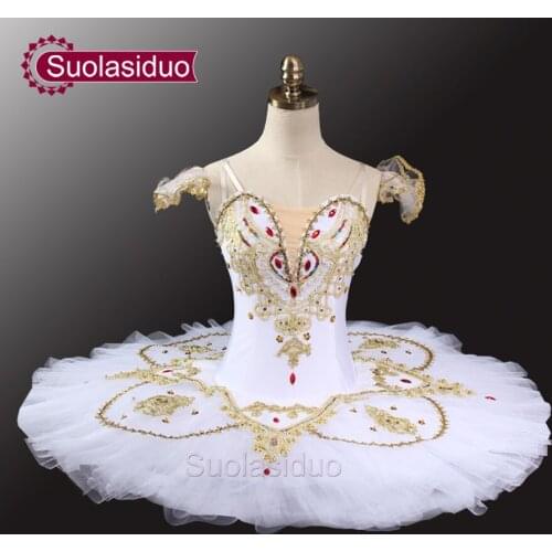 White Gold Classical Tutu Ballet Professional Costume Tutu Adult Competition Ballet Tutus Costumes SD0036