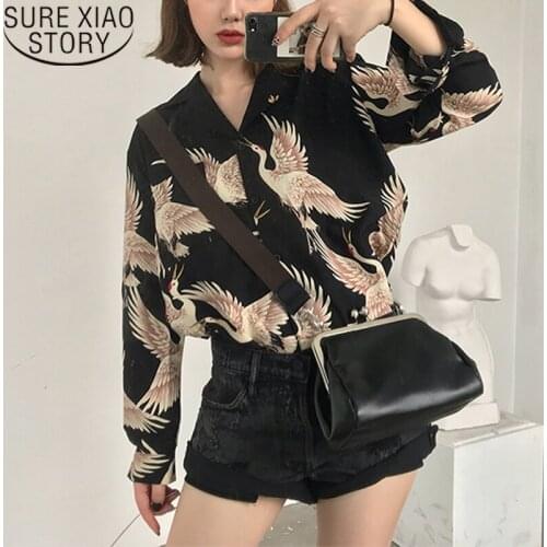 Vintage Printed Fashion Women Blouses 2020 Women Long Sleeve Shirts Print Chiffon Blouse Women Ladies Loose Femme Top 0845 30