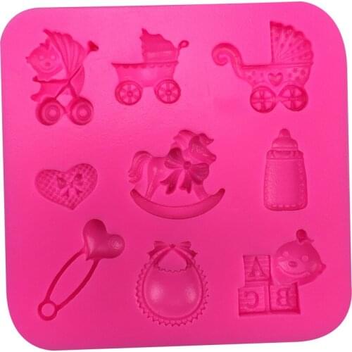 Free shipping baby ABC Trojan car bottle Stroller chocolate Party cake decorating tools DIY baking fondant silicone mold T0395
