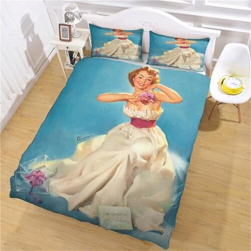 Home Sexy Playful American Girl Skull Print Adult Quilt Cover Bedding and Pillowcase King Single Double Bedroom Bed Cover