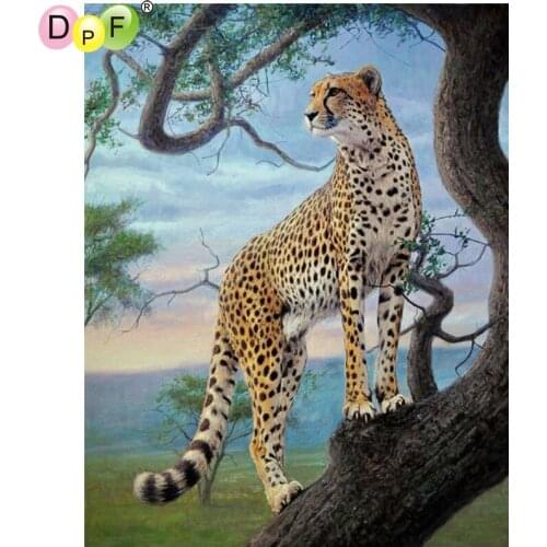 DPF The tree a leopard 5D needlework diamond mosaic square home decor diamond embroidery crafts diamond painting cross stitch