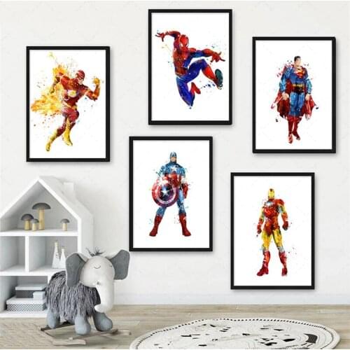 Marvel watercolor canvas painting superhero marvel posters and prints wall art print canvas childrens room home decoration gift