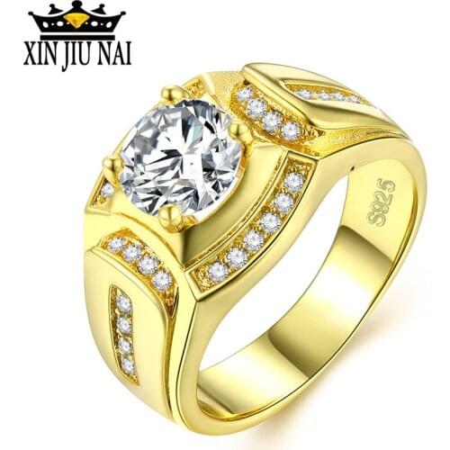 Fine Jewelry Men Ring Mosaic high moissanite 925 Silver Ring Gold Color CZ Zircon Wedding Engagement Rings for Men