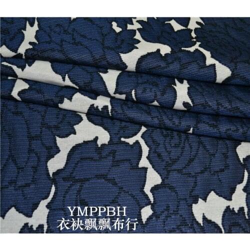 Intellectual dignified navy white double-sided three-dimensional jacquard fashion fabric coat dress cheongsam