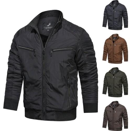 Mens Fashion Jackets Outerwear Casual Stand Collar Zipper Men Pilot Jacket Solid Color Long Sleeve Bomber Coats Male 2021 New