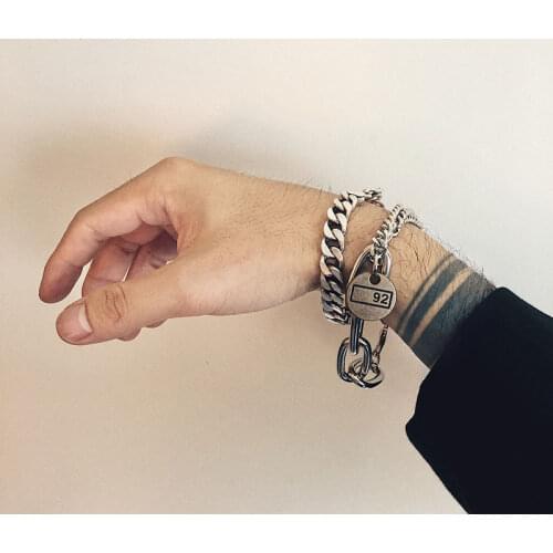 HUANZHI 2020 New Silver Color Punk Vintage Bangle Hip Hop Harajuku Multilayer Chain Coin Pendant Bracelet for Women Men