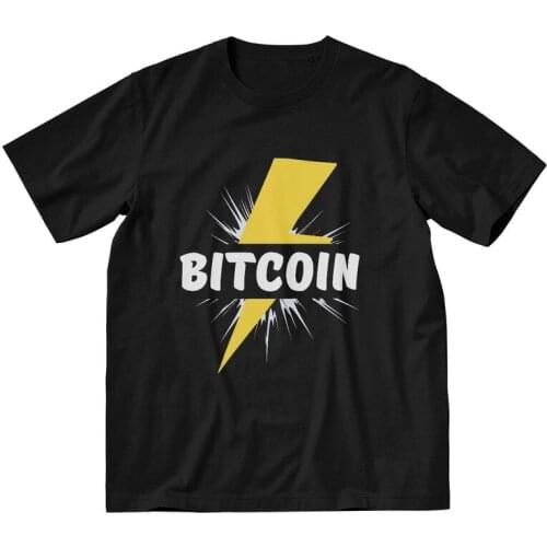 Fashion Bitcoin Lightning Strike T-shirt Mens Harajuku T Shirt Short Sleeve Cotton Currency Btc Tshirt Urban Tee Top Gift