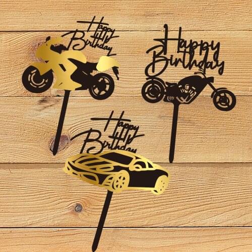 Motorcycle Birthday Cake Topper Car DIY cake Toppers Boys Men Happy Birthday Party Wedding Dessert Decor