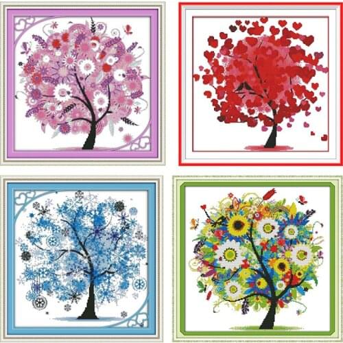 Joy Sunday Cross-Stitch Kits Embroidery Needlework Sets Stamped Happy Tree Printed 11CT 14CT Counted Crafts Home Decoration Gift