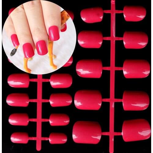 24pcs/set Beaitiful Fake Finger Nails Gorgeous Rose Red Acrylic Candy False Nail Tips 24pcs Kit Press-On Nails P138