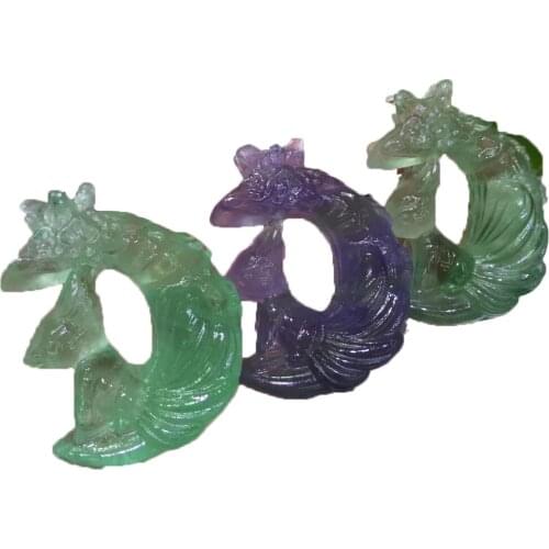 Natural Crystal Fluorite Carved Moon Nine-tailed Fox Quartz Stone Mineral Gem Reiki Healing Home Decoration Feng Shui Gift