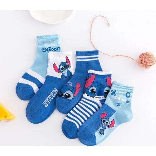 5 Pairs/lot Socks Disney Stitch Anime Socks Cartoon Childrens Socks Stitch Baby Socks Cotton Socks for Girls Boys Socks 2-12Y