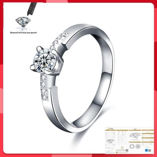 With Solid 18KRGP White Gold 0.5ct Moissanite Wedding Rings For Women Engagement Gift Fine Jewelry