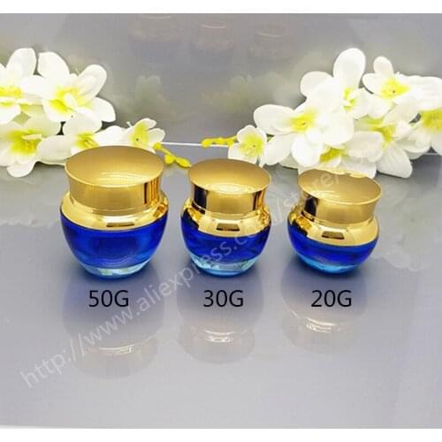 Wholesale High-grade Cosmetics Jar With Gold Lid Empty Creams Bottle Glass Bottle Travel Bottle 20g 30g 50g Blue Glass Jar
