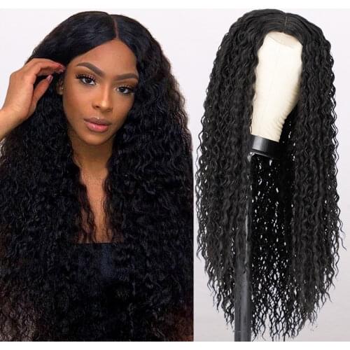 Is a wig Long Curly Black Wigs Synthetic Wigs for Women Middle Part Nature Red Blonde Brown Wigs High Temperature Fiber