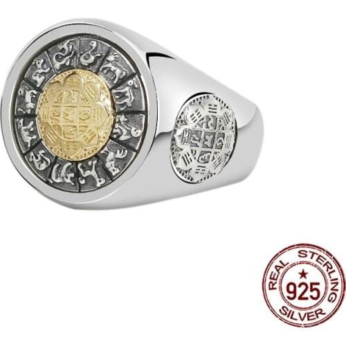 100% S925 sterling silver couple ring personality fashion classic jewelry carved 12 Zodiac shape to send gifts for lovers hot