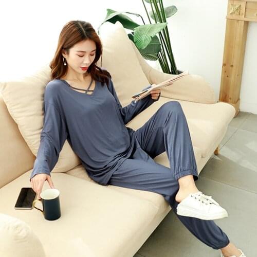 Sexy Plus Size Pure Cotton Womens Pajamas Set Loose Casual Pant Suits 2PCS Summer Home Clothes Ladies Long Sleeve Pyjamas Suit