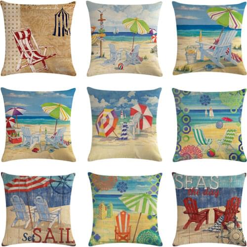 Beach Cushion Cover Cotton linen Summer Sea Landscape Throw Pillows Case Coastal Pillowcase Nautical Pillow Covers 45x45cm