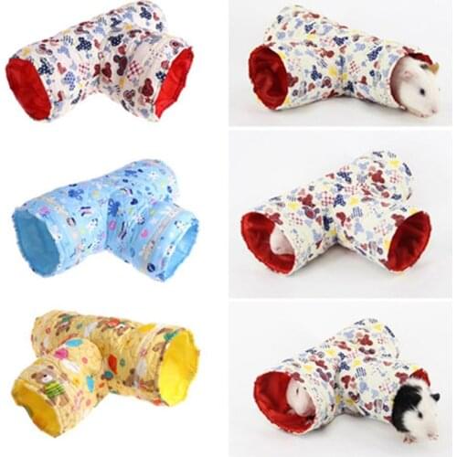 Useful New Printed Pet Supplies Hamster Toy Tunnel Small Pet Cartoon 3 Way Pet Tubes Bed Nest For Rabbits Ferrets Guinea Pigs