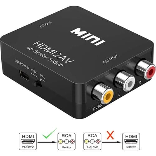 HDMI-Compatible to AV/ RCA Converter AV/CVSB L/R Video Box HD 1080P 1920*1080 60Hz HDMI-Compatible 2AV Support NTSC PAL Output