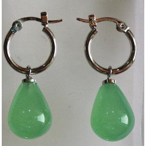 Simplest Jewelry silver metal+water drop green 12*16mm Jades bread Earings