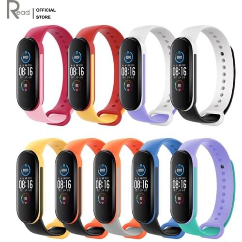Bracelet Strap for Xiaomi Mi Band 5 Two-color Silicone Porous Anti-sweat Sport Breathable Strap Buckle Replacement WristStrap