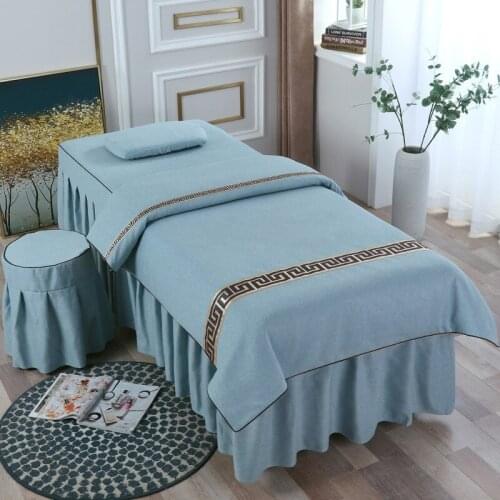 Euopean Luxury 4pcs Cotton High Quality Beauty Salon Bedding Sets Massage Spa Bedskirt Quilt Cover Sets with Insert