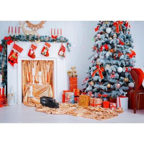 Christmas Tree Gifts Socks Photo Background Vinyl Cloth Backdrops Photography Props for Children Baby Family Party Photophone