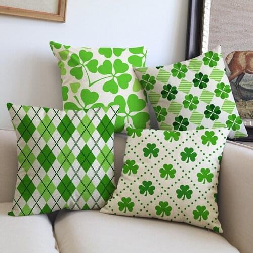Nordic Geometric Green Small fresh Leaf Style Cushion Cover Linen Stripe Dotted Line Design Sofa Decoration Throw Pillow Cover