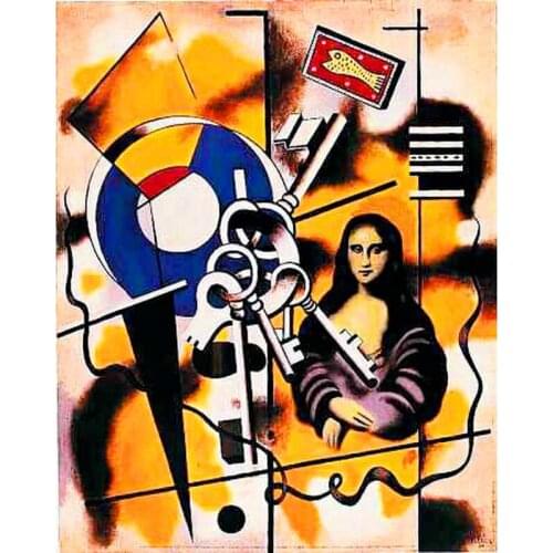 Modern abstract handmade painting Mona Lisa and key on oil canvas for living room decoration and wallpaper