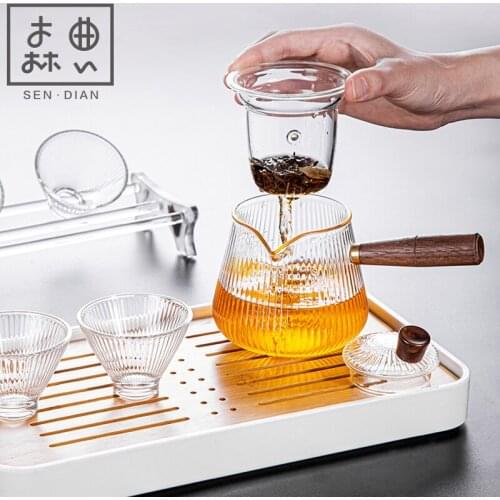 SENDIAN Japanese Style Glass Filter Teapot With Solid Wood Handle Olecranon Outlet Glass Pot New Office Home Tea Set Accessories
