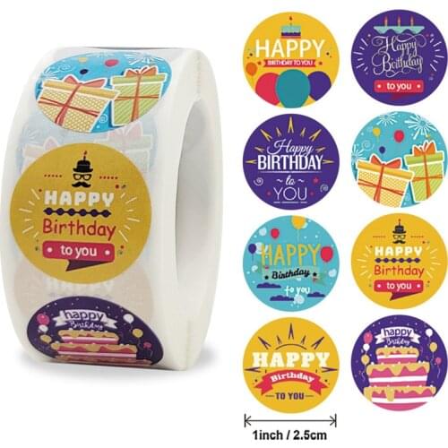 Happy Birthday Stickers 8 Designs Round Stickers Seal Labels for Celebration Birthday Party, Gift Packaging, Scrapbooking Cards