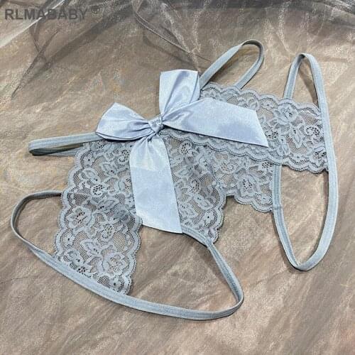 Sexy Lace Transparent Women Thong Slim Low Waist Bow Open Crotch Female Panties G-String Embroidery Underwear Lingerie Intimates