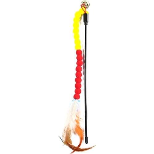 Cat Teaser Wand Plush Artificial Feather Bell Cat Wand Toy Cat Interactive Toy