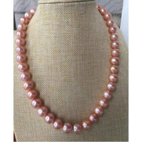 Gorgeous 11-12mm freshwater round gold pink pearl necklace 18inch 925silver