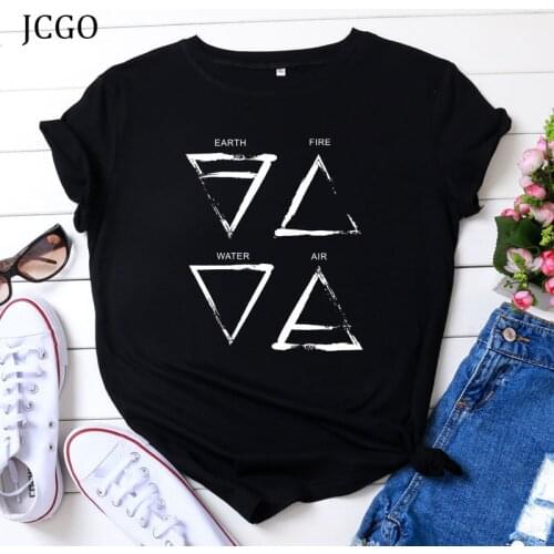 JCGO Plus Size 5XL Women T Shirt Cotton Summer Triangle Graphic Print Short Sleeve O-Neck Casual TShirts Female Tops Tees