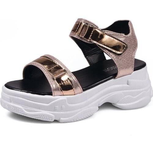 2021new 6cm Heels Platform Sandals Women Wedges Heels Shoes Women Sequined Cloth Hook & Loop Zapatos Mujer Slippers Woman Sandal