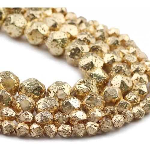 14 Gold Faceted Round Volcanics Lava Natural Stone Spacers Loose Beads For Jewelry Making DIY Bracelets Accessories 6/8/10/12mm