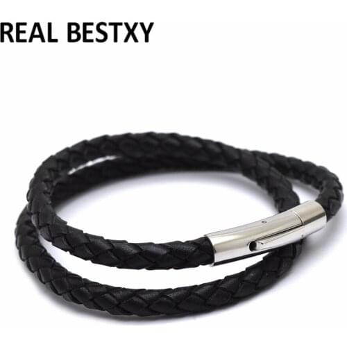 5pcs/lot custom logo Men Bracelet Black Genuine Leather press Buckle Bangle Male Jewelry for best friends wrist gifts sale