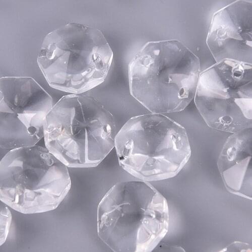 50pcs/lot Crystal Glass Prisms Octagonal Beads 14mm Pendant Hanging Decoration Lighting Accessories