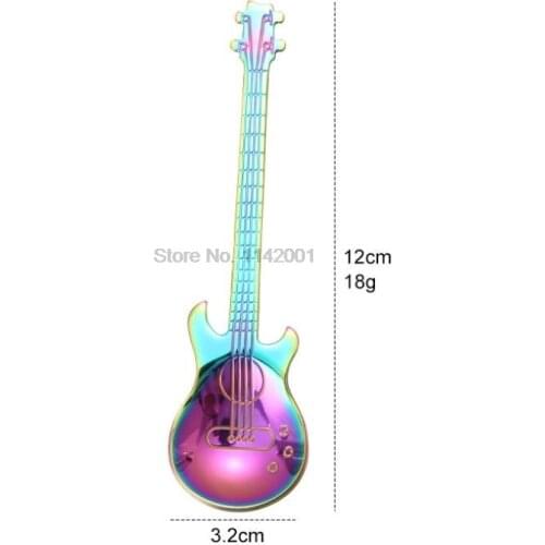 500pcs Stainless Steel Cartoon guitar Spoon Creative Milk Coffee Spoon Ice Cream Candy Teaspoon accessories hot