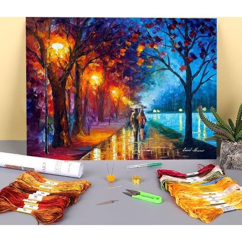 Alley By The Lake Printed Fabric 11CT Cross-Stitch Full Kit DIY Embroidery DMC Threads Hobby Craft Handmade Handicraft Sales