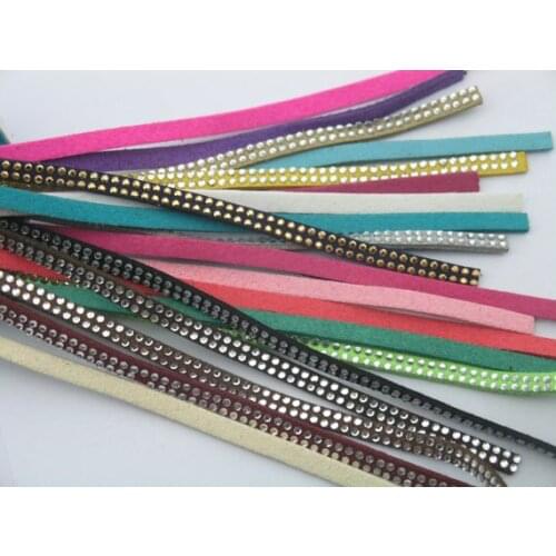 Free Ship Express 1000 Meterse 5mm*1.5mm Multi Color Flat Faux Suede Leather Cord With Two Lines Silver Studs
