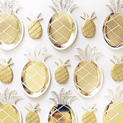Shiny gold foil Pineapple Party Plates Pineapple Paper Plates, Party Supplies, Tableware