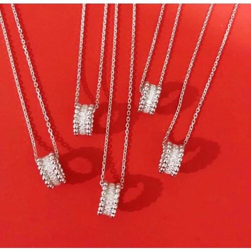 Fashion famous brand design women bead ball cylinder necklace one layer cz choker perlee 925 sterling silver marked logo jewelry