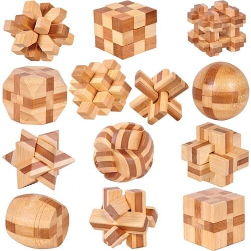 Wooden Kongming Locks Luban Ball Traditional Wooden Puzzle Game Brain Teaser Toys for Children Adults Educational IQ Brain Games
