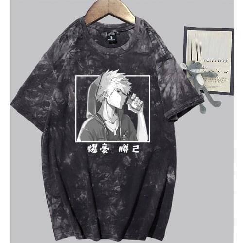 Anime My Hero Academia Bakugou Katsuki T-shirt Funny Cartoon Graphic Tee Causal Tie-dye T-shirt Fashion Unisex Tops