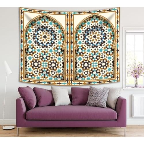 Tapestry Arabic Arch Traditional Islamic Architecture Classic Exterior Decorating Element Brown Blue White
